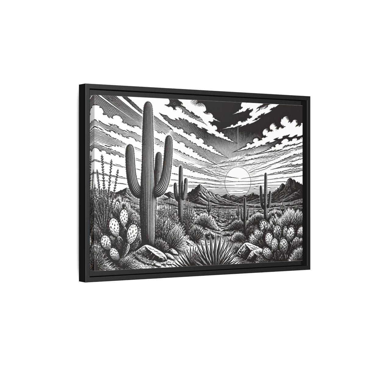 Side Mockup 3. Saguaro Desert Sunset shown as framed canvas print