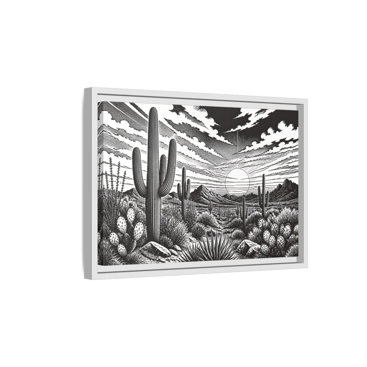 Side Mockup 4. Saguaro Desert Sunset shown as framed canvas print