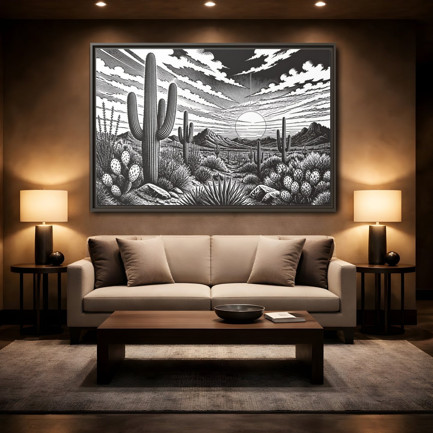 Mockup 2. Saguaro Desert Sunset shown as framed canvas print
