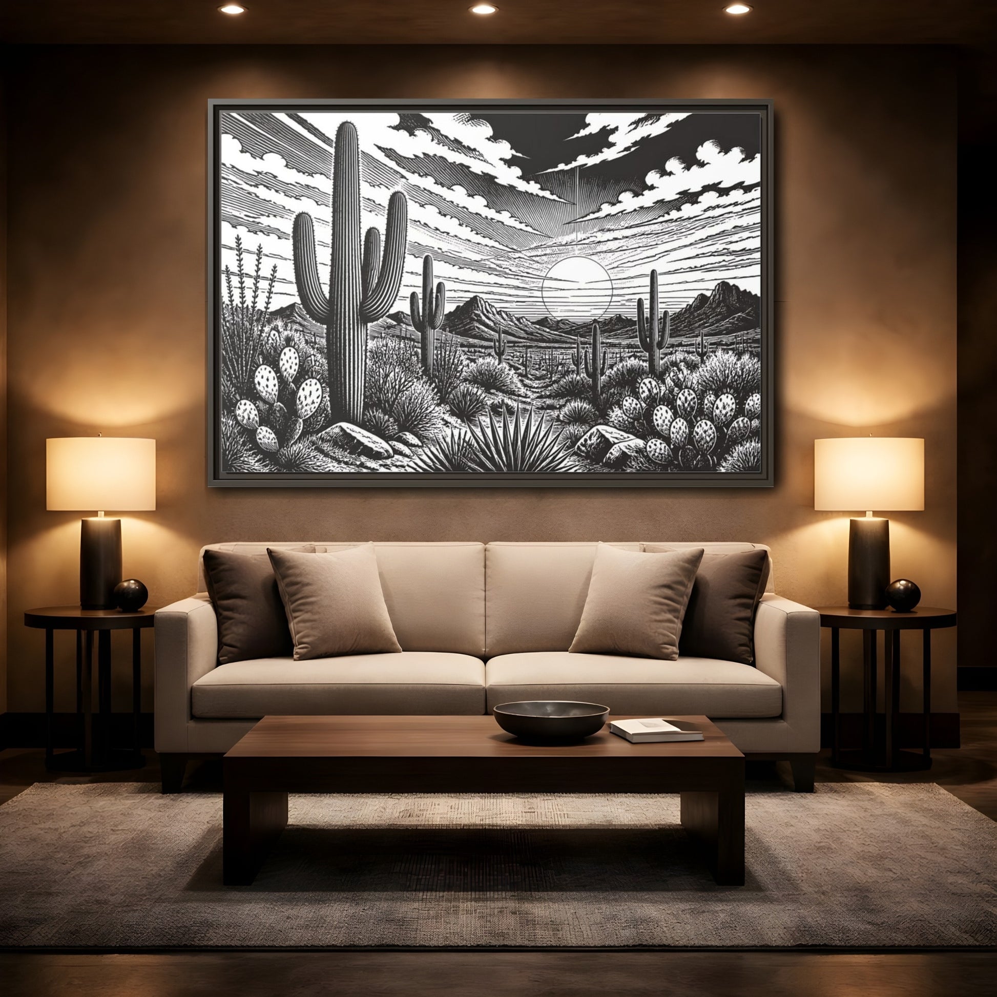Mockup 2. Saguaro Desert Sunset shown as framed canvas print
