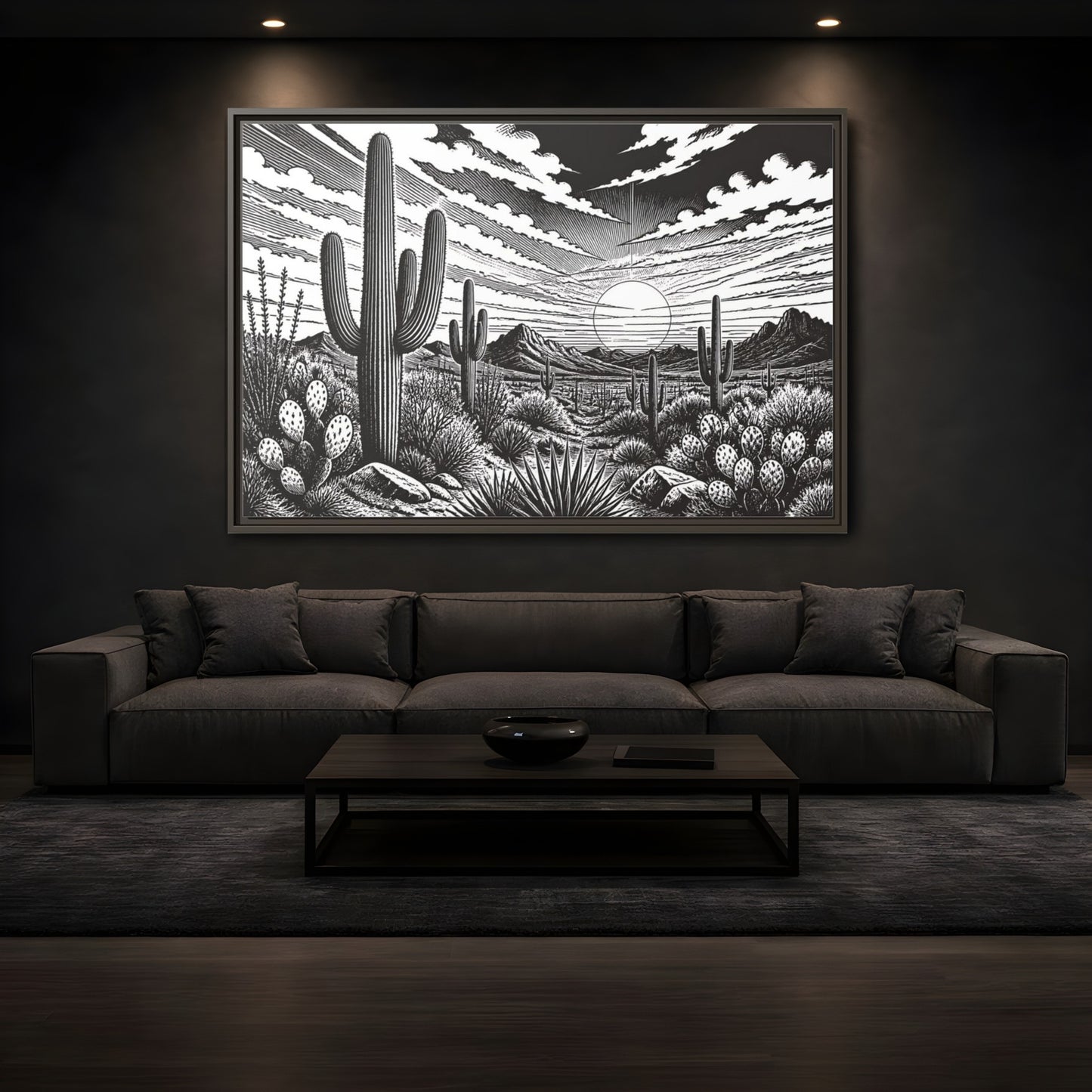 Mockup 3. Saguaro Desert Sunset shown as framed canvas print