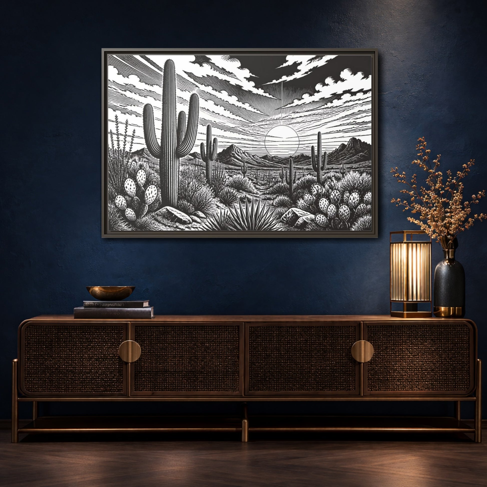Mockup 4. Saguaro Desert Sunset shown as framed canvas print