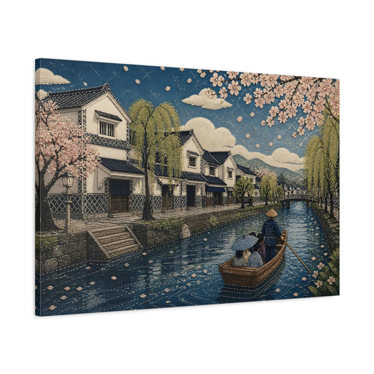 Main Mockup. Sakura Canal Boat Ride shown as canvas print