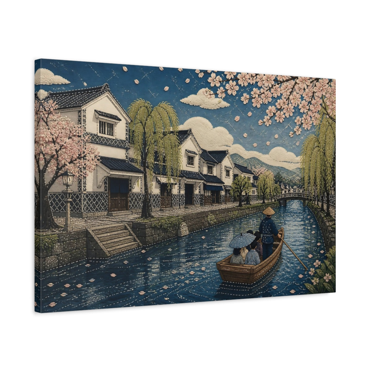 Side Mockup 2. Sakura Canal Boat Ride shown as canvas print