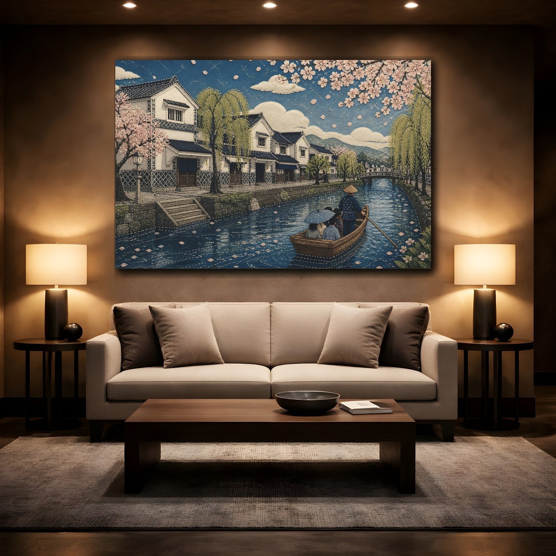 Mockup 2. Sakura Canal Boat Ride shown as canvas print