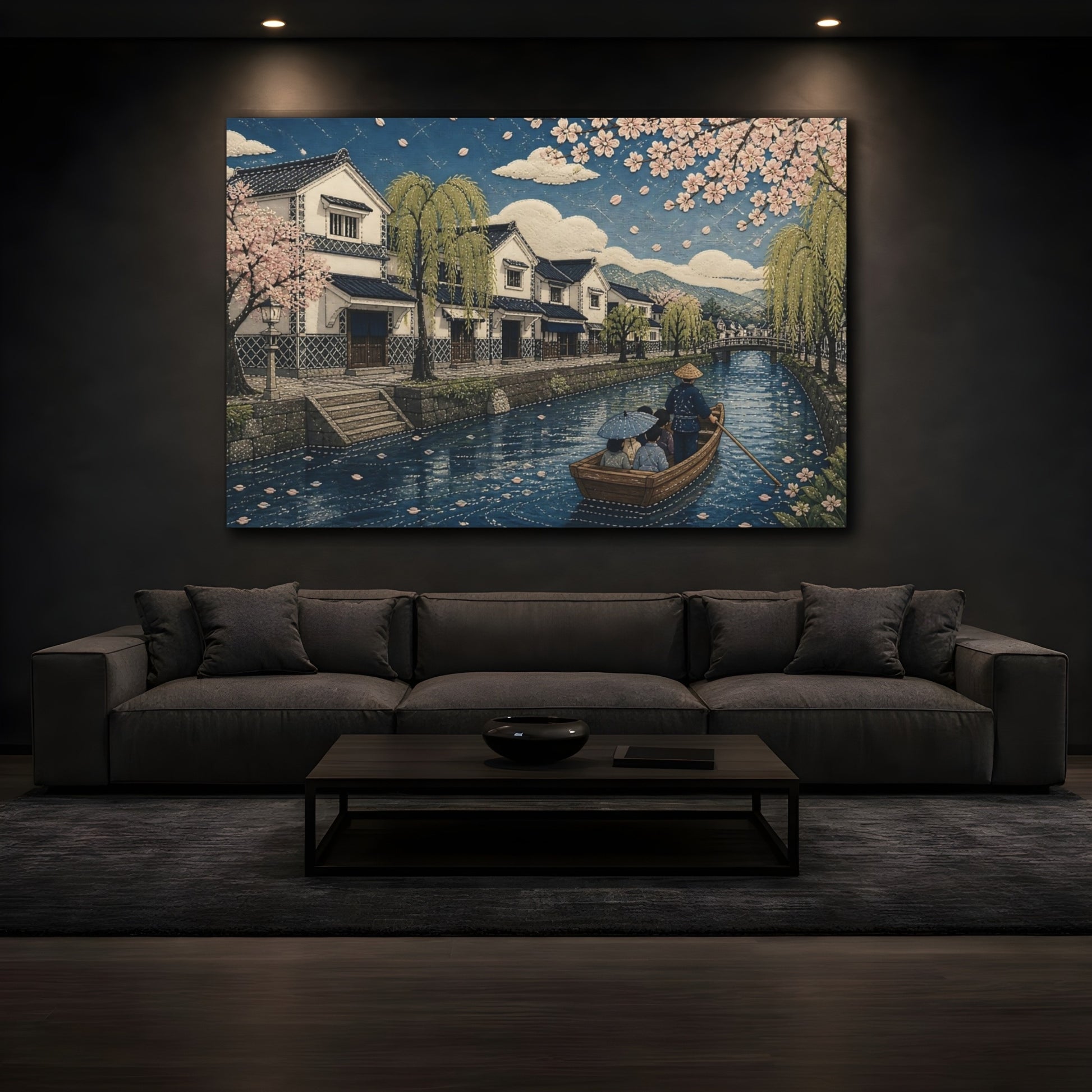 Mockup 3. Sakura Canal Boat Ride shown as canvas print