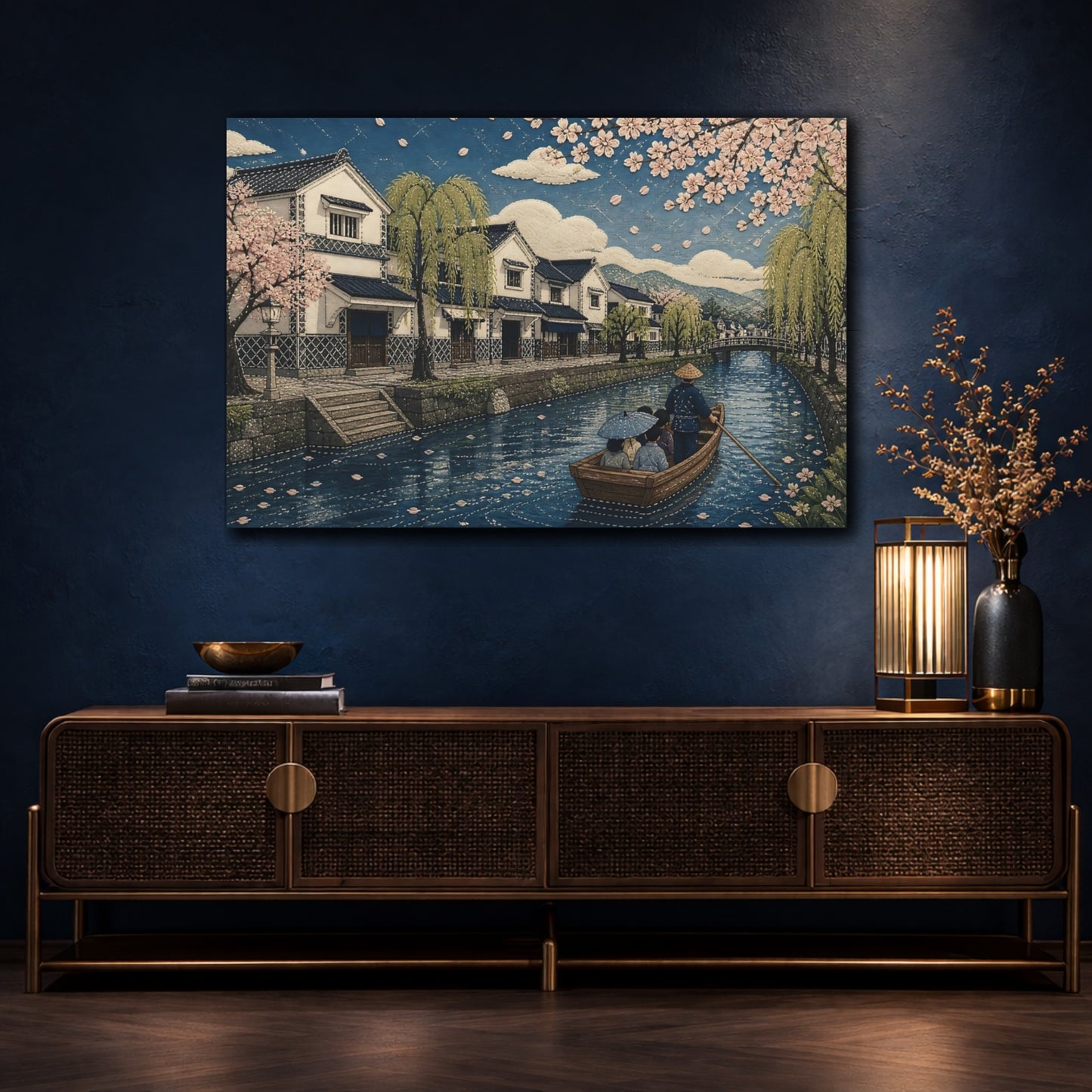 Mockup 4. Sakura Canal Boat Ride shown as canvas print