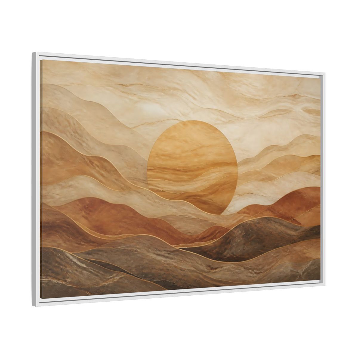 Side Mockup 7. Sandstone Sunscape shown as framed canvas print