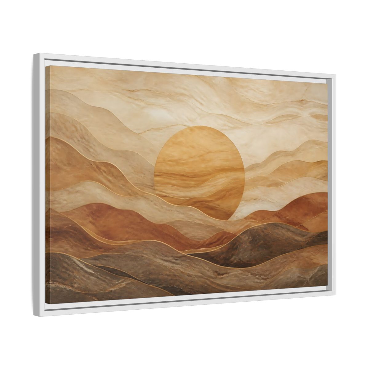 Side Mockup 10. Sandstone Sunscape shown as framed canvas print