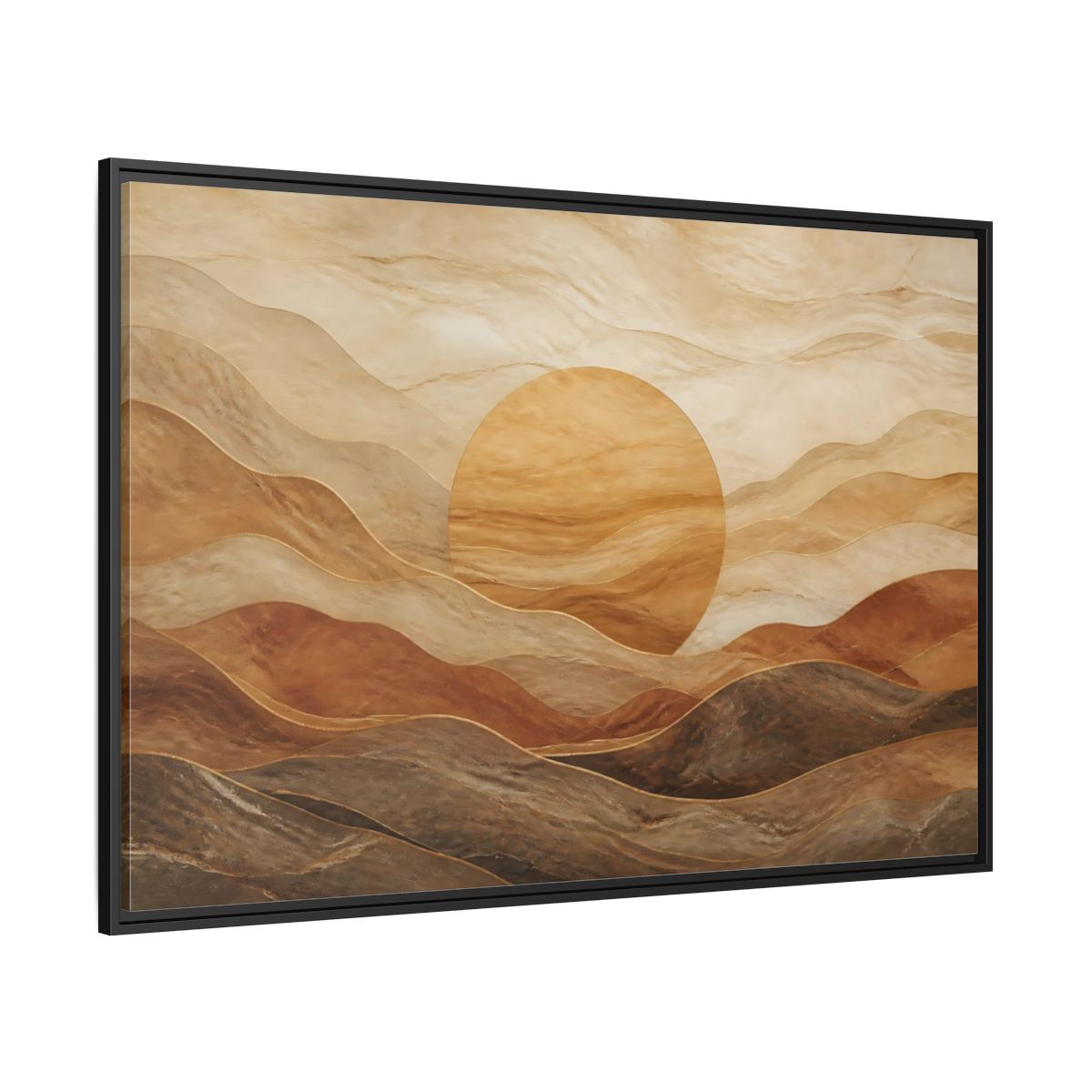 Side Mockup 12. Sandstone Sunscape shown as framed canvas print