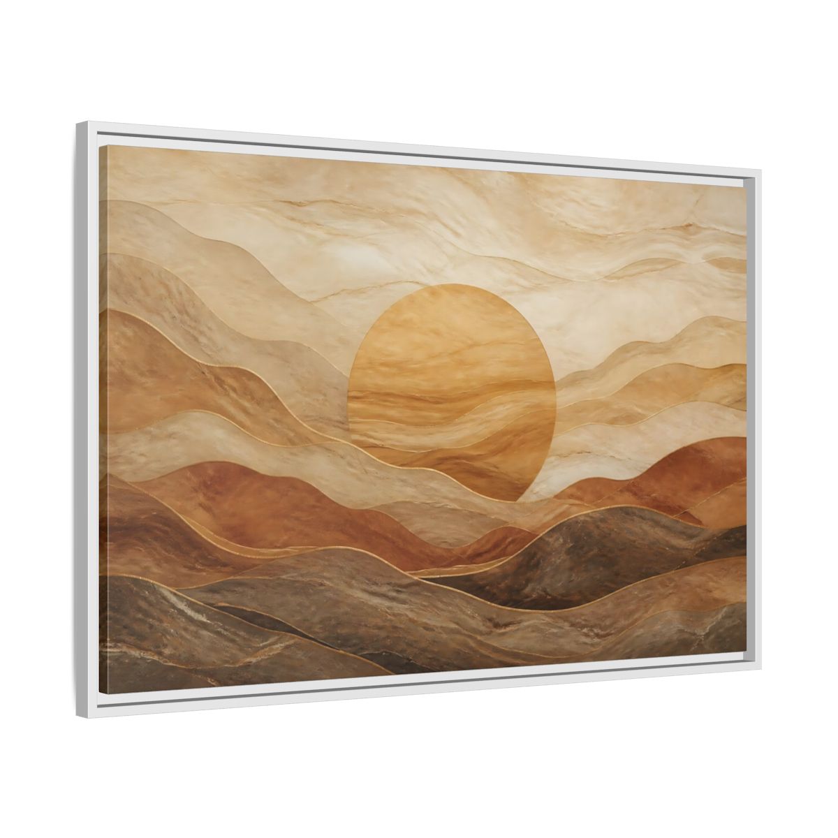 Side Mockup 9. Sandstone Sunscape shown as framed canvas print