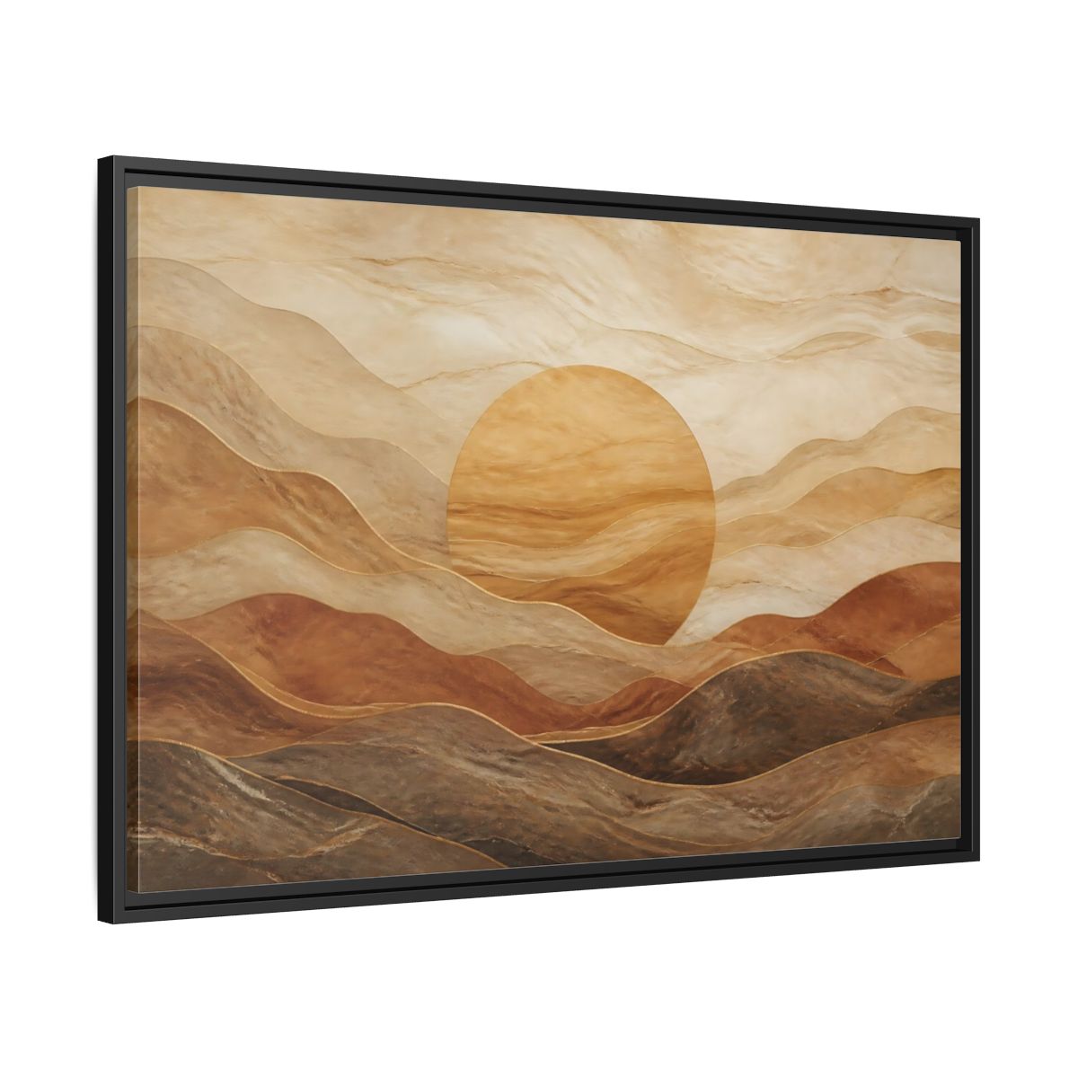 Side Mockup 13. Sandstone Sunscape shown as framed canvas print
