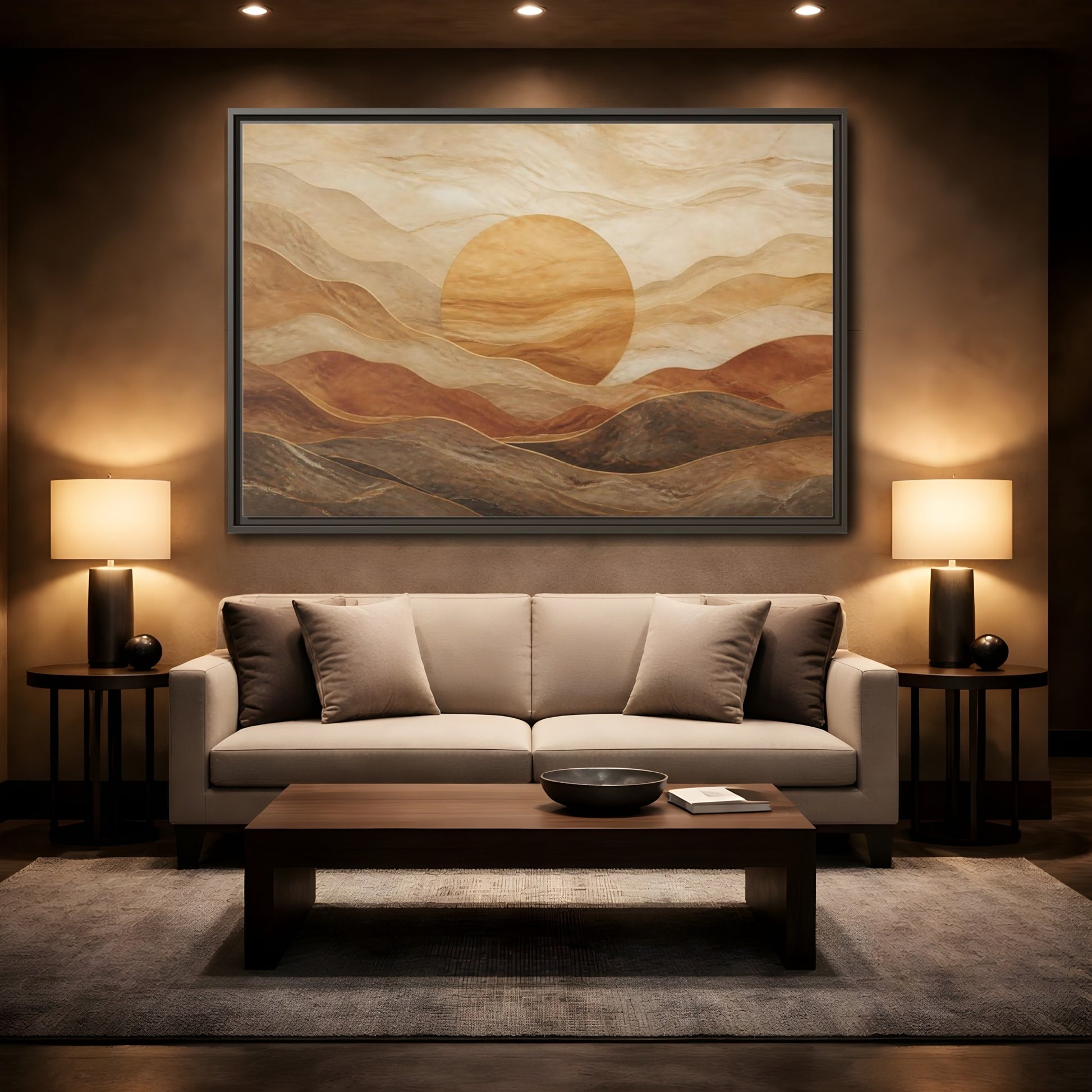 Mockup 2. Sandstone Sunscape shown as framed canvas print