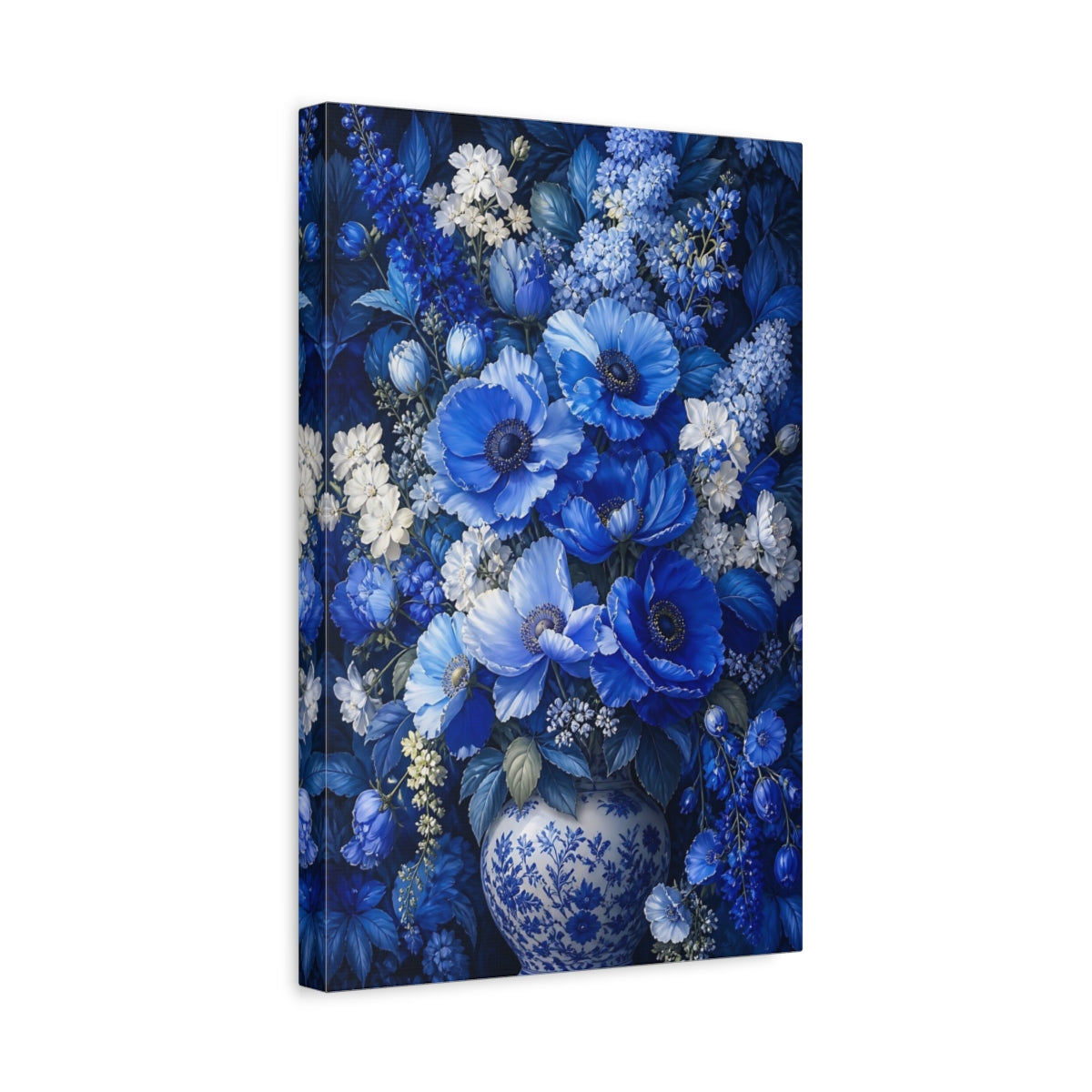 Side Mockup 4. Sapphire Floral Bouquet shown as canvas print