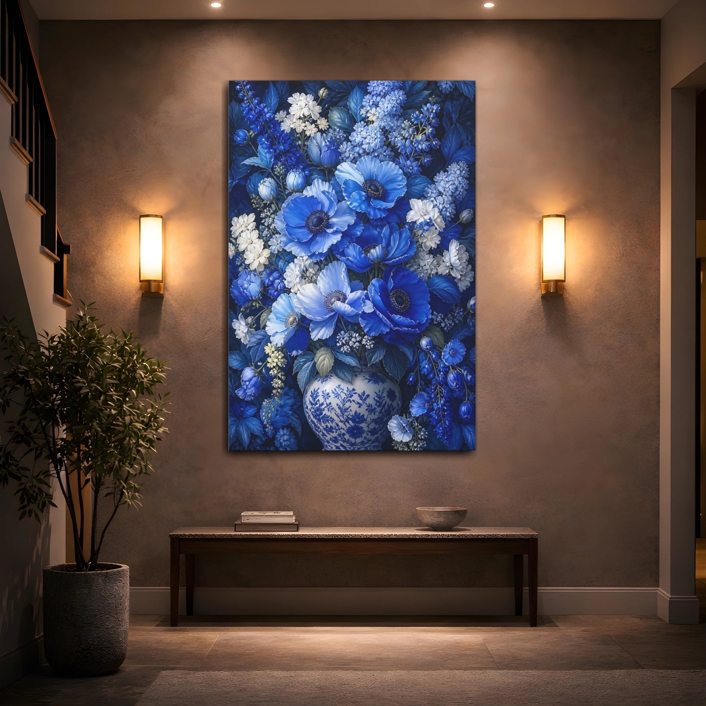 Mockup 2. Sapphire Floral Bouquet shown as canvas print