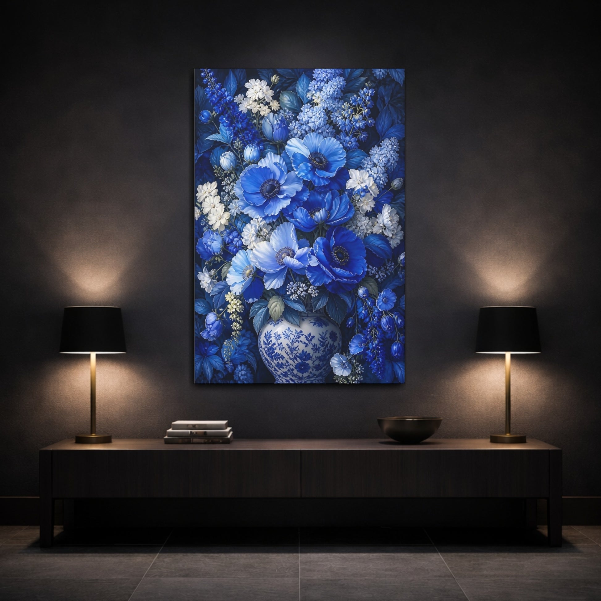Mockup 3. Sapphire Floral Bouquet shown as canvas print