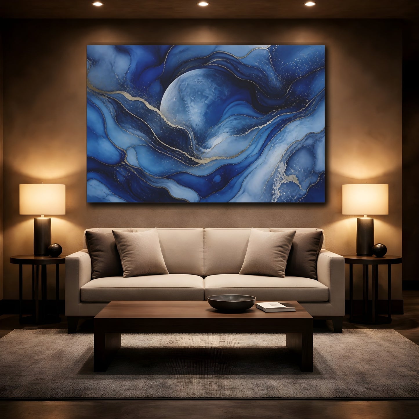 Mockup 2. Sapphire Moon Flow shown as canvas print