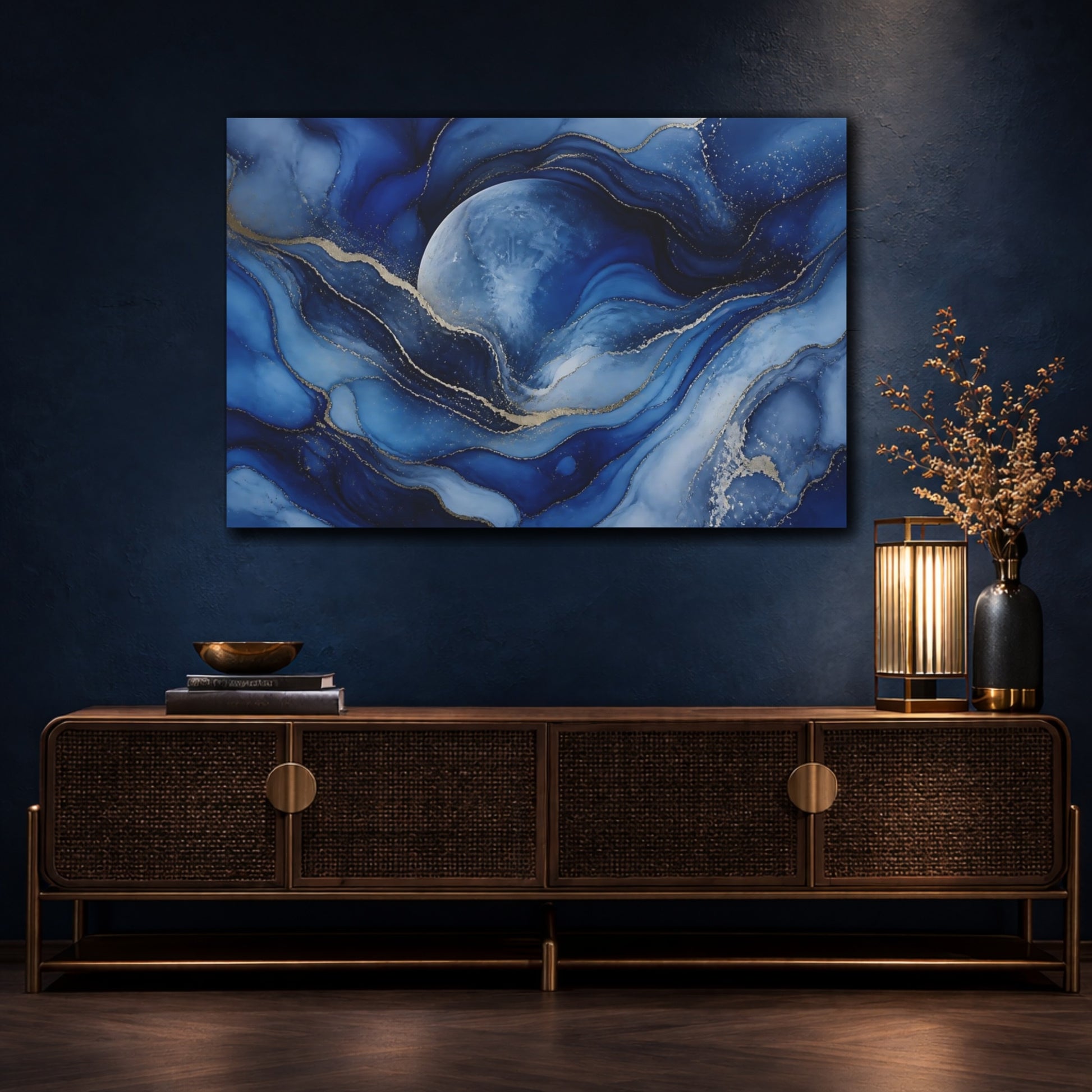 Mockup 4. Sapphire Moon Flow shown as canvas print