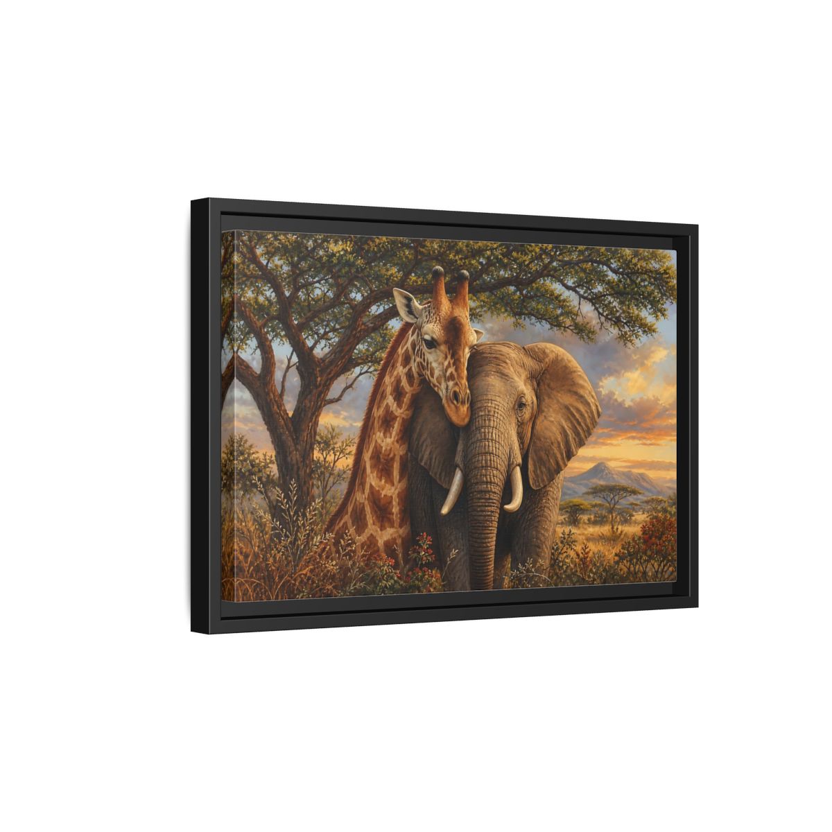 Side Mockup 6. Savanna Companions At Sunset shown as framed canvas print