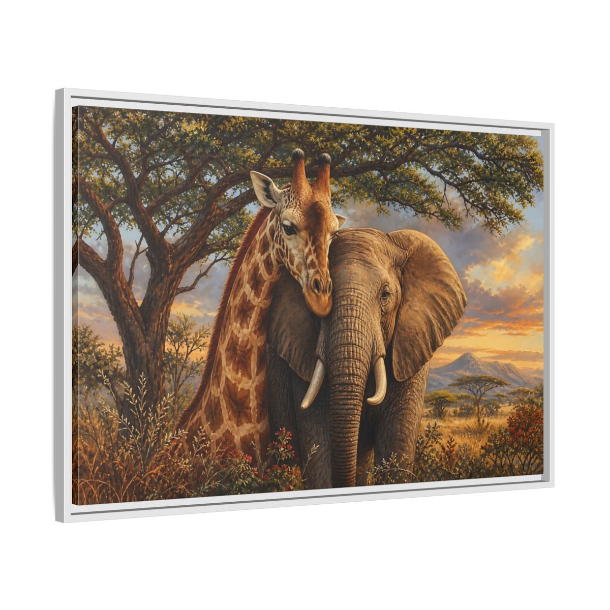 Side Mockup 9. Savanna Companions At Sunset shown as framed canvas print
