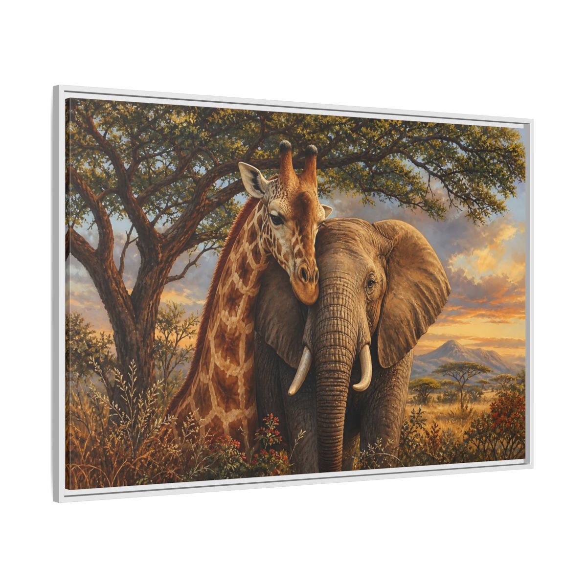 Side Mockup 7. Savanna Companions At Sunset shown as framed canvas print