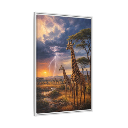Side Mockup 9. Savanna Sunset Giraffes shown as framed canvas print