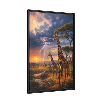 Side Mockup 13. Savanna Sunset Giraffes shown as framed canvas print