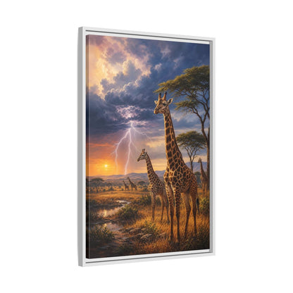 Side Mockup 10. Savanna Sunset Giraffes shown as framed canvas print