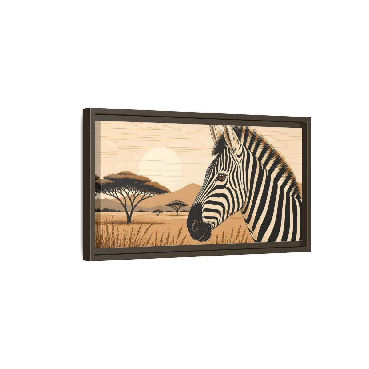 Side Mockup 7. Savanna Zebra Sunrise shown as framed canvas print