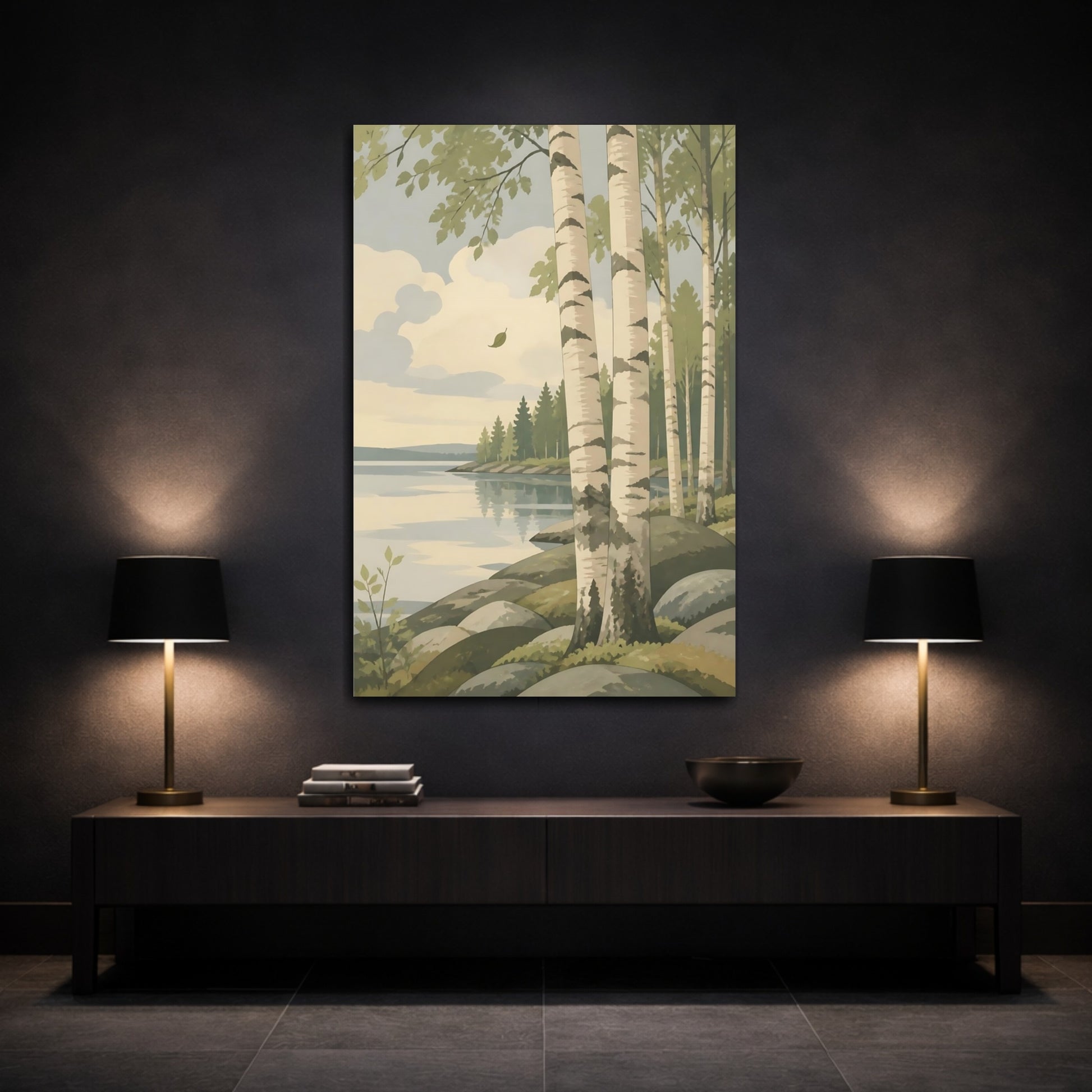 Mockup 3. Scandinavian Birch Grove shown as canvas print