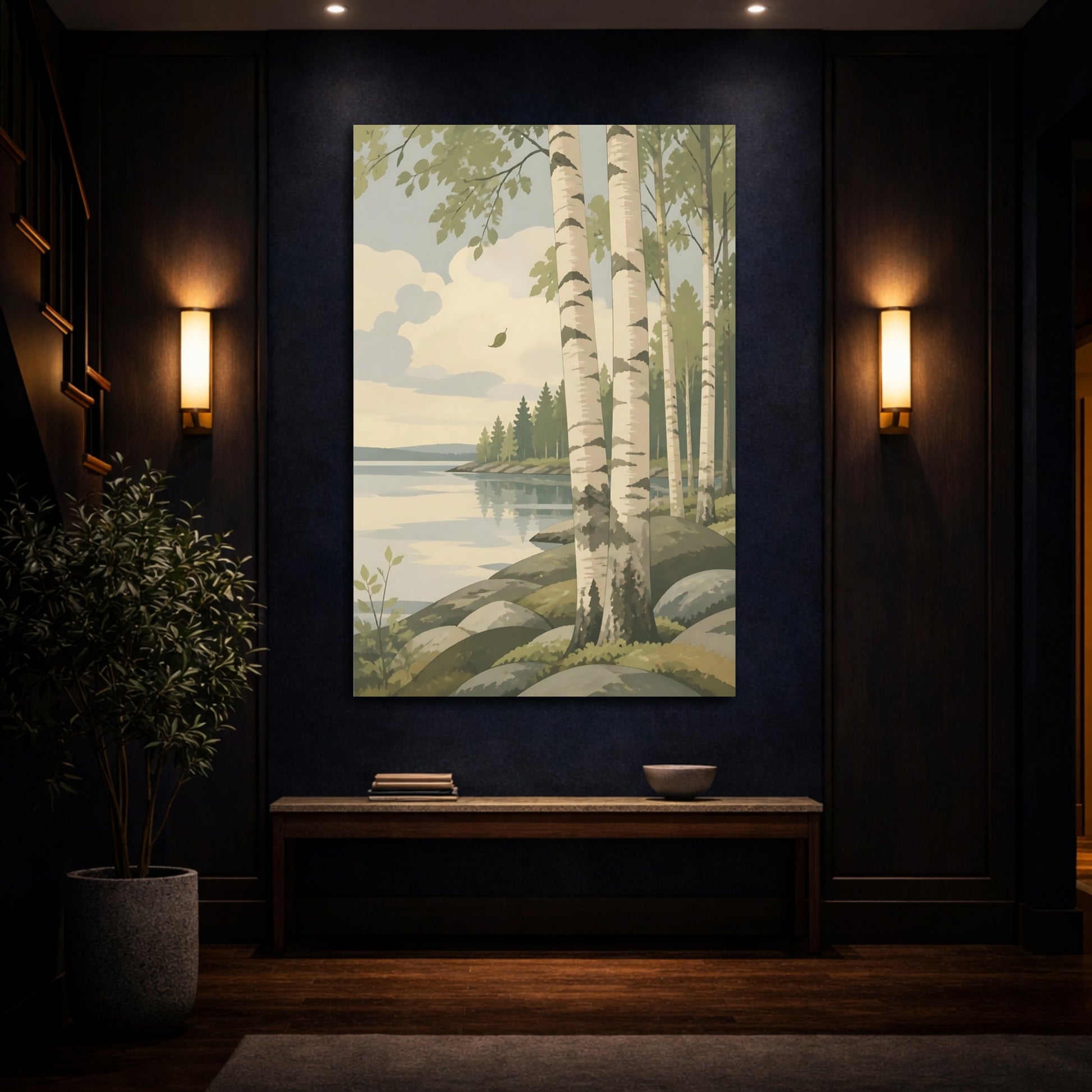 Mockup 4. Scandinavian Birch Grove shown as canvas print