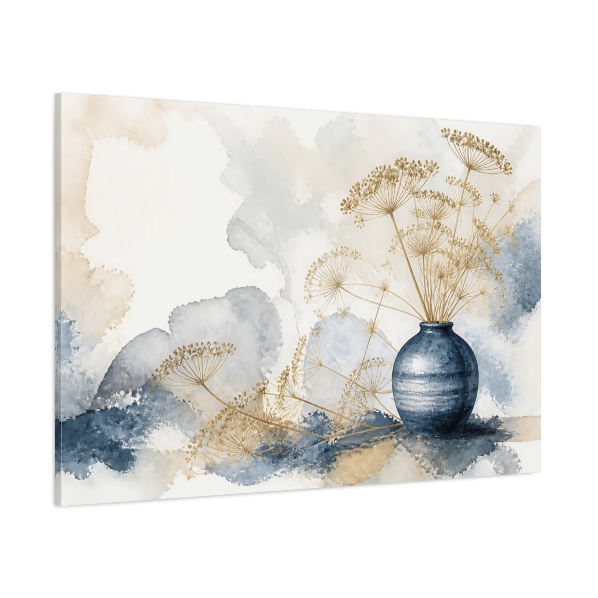 Side Mockup 1. Scandinavian Blue Vase shown as canvas print