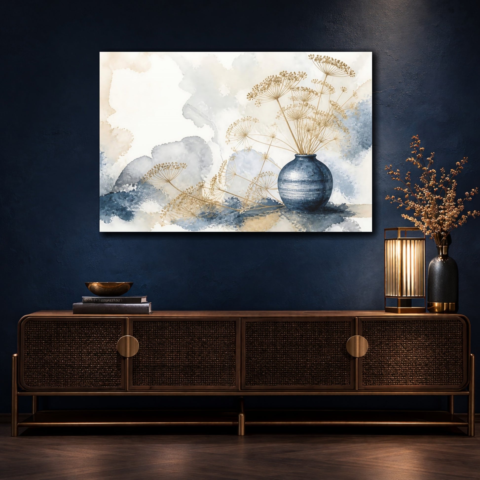 Mockup 4. Scandinavian Blue Vase shown as canvas print