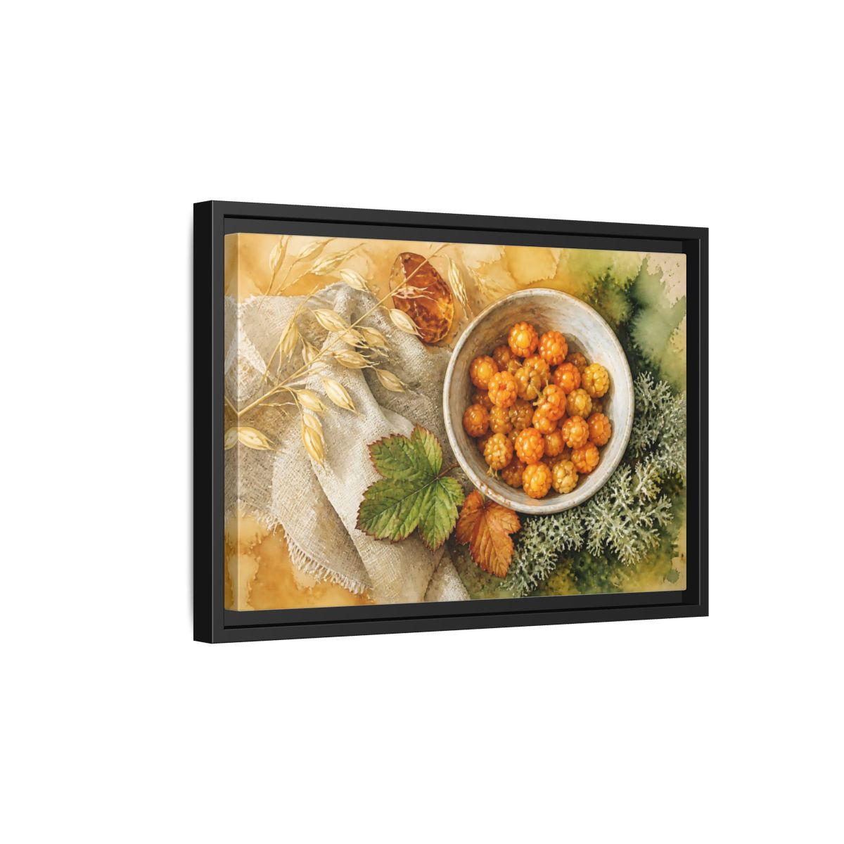 Side Mockup 6. Scandinavian Cloudberry Bowl shown as framed canvas print