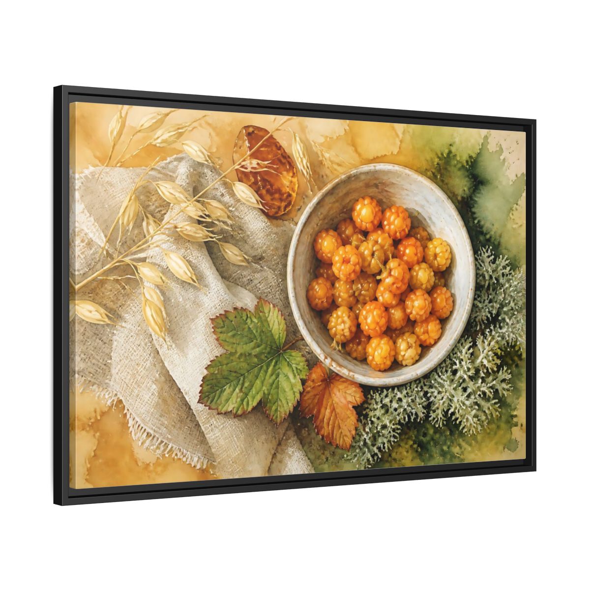 Side Mockup 13. Scandinavian Cloudberry Bowl shown as framed canvas print