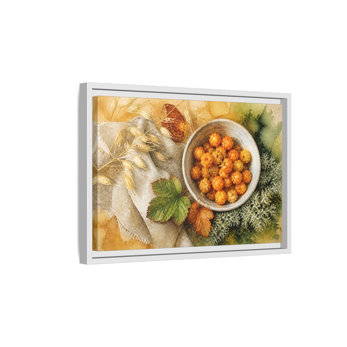 Side Mockup 4. Scandinavian Cloudberry Bowl shown as framed canvas print