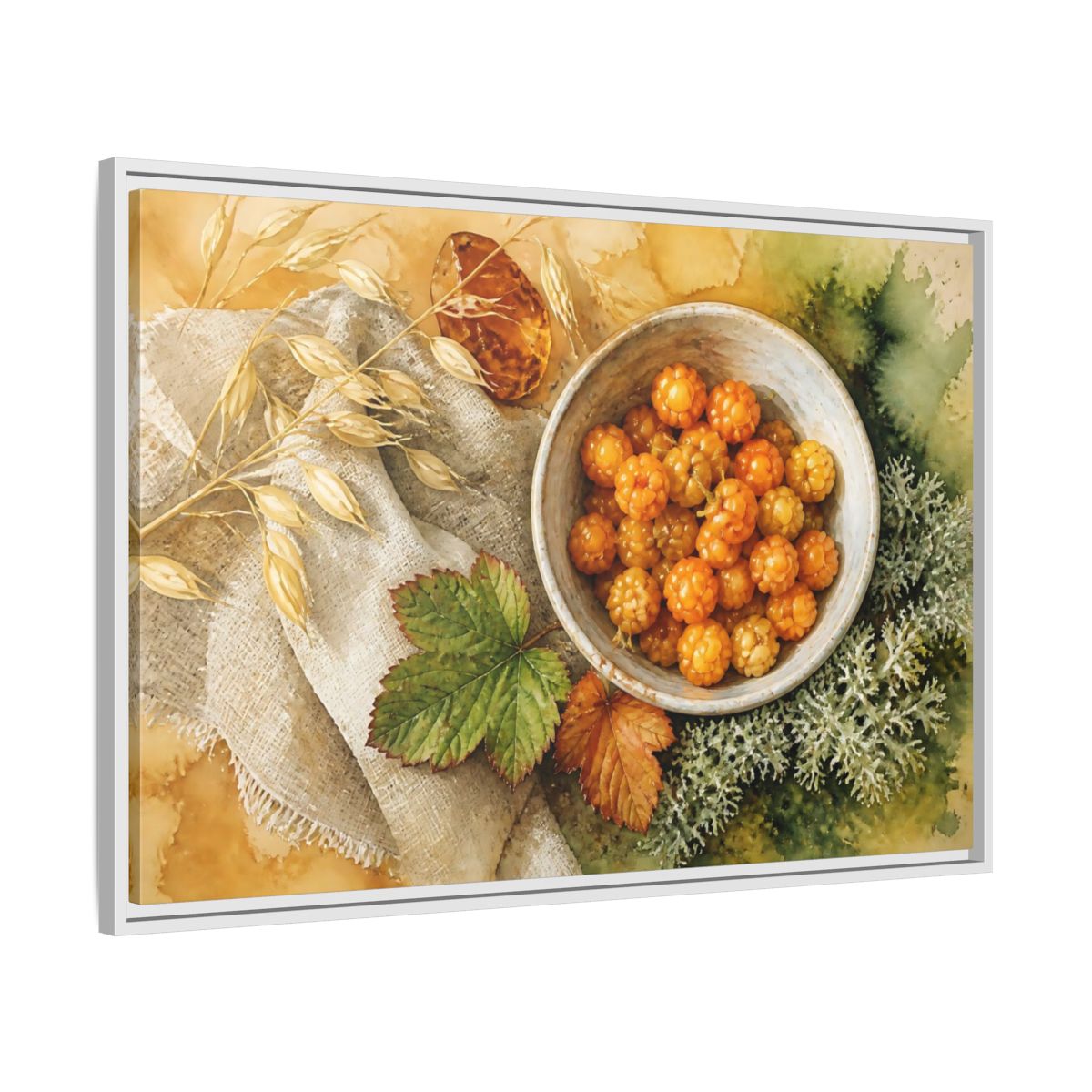 Side Mockup 9. Scandinavian Cloudberry Bowl shown as framed canvas print