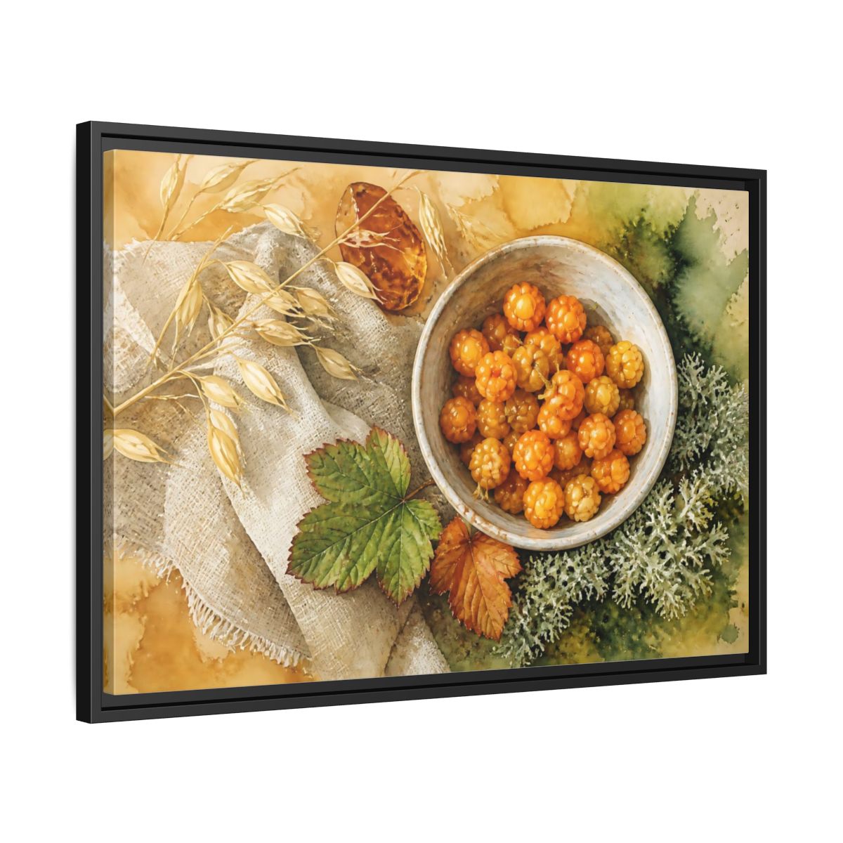 Side Mockup 14. Scandinavian Cloudberry Bowl shown as framed canvas print