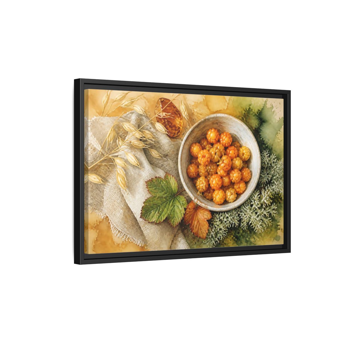 Side Mockup 3. Scandinavian Cloudberry Bowl shown as framed canvas print