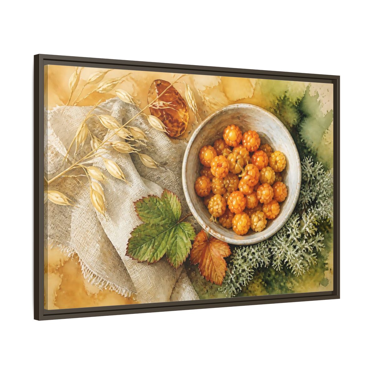 Main Mockup. Scandinavian Cloudberry Bowl shown as framed canvas print