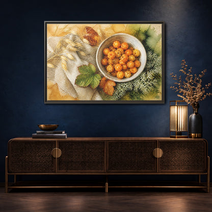 Mockup 4. Scandinavian Cloudberry Bowl shown as framed canvas print