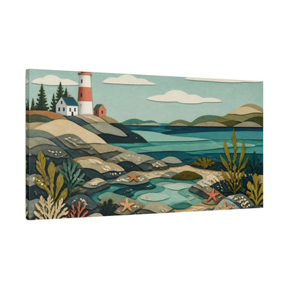 Main Mockup. Scandinavian Coastal Lighthouse shown as canvas print