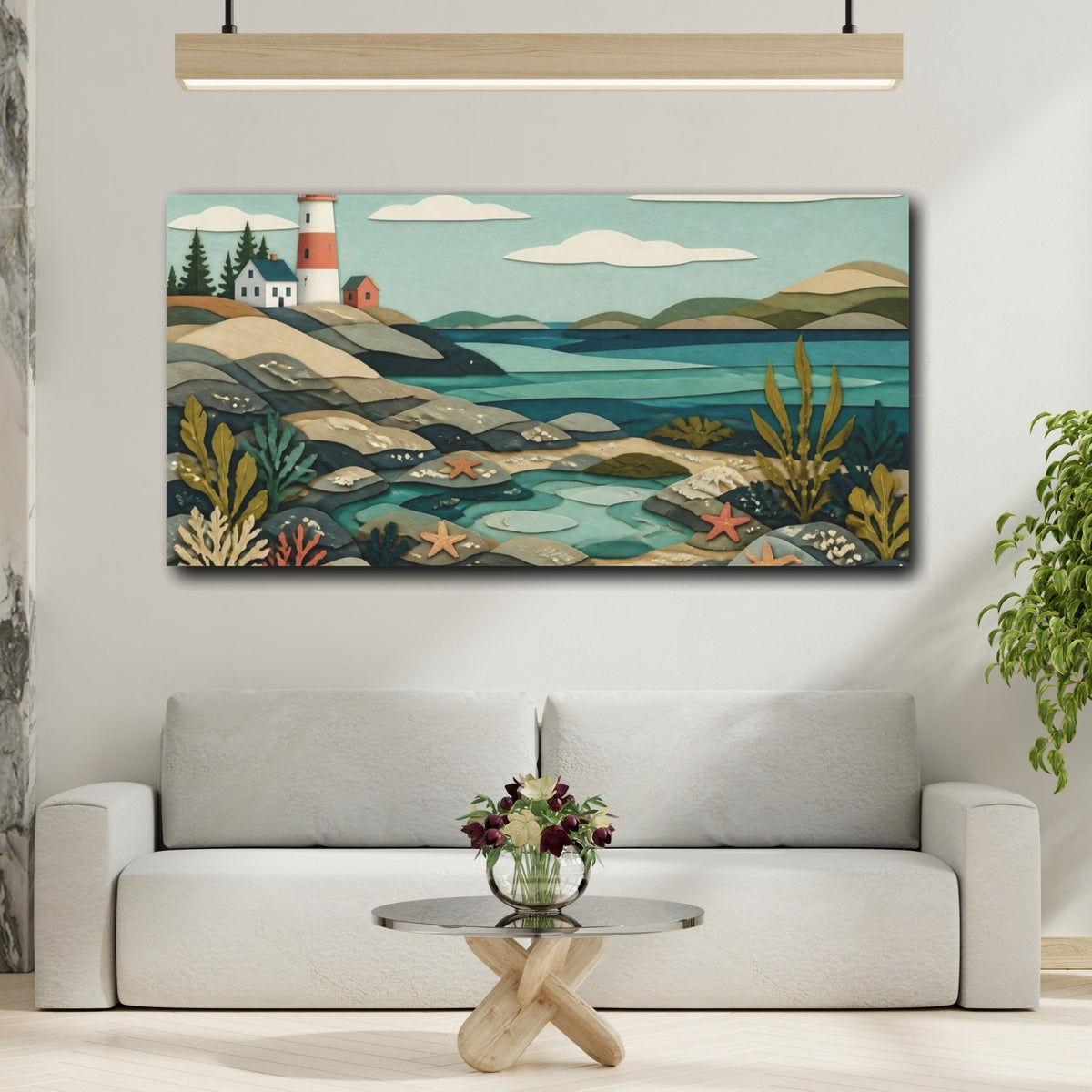 Mockup 2. Scandinavian Coastal Lighthouse shown as canvas print