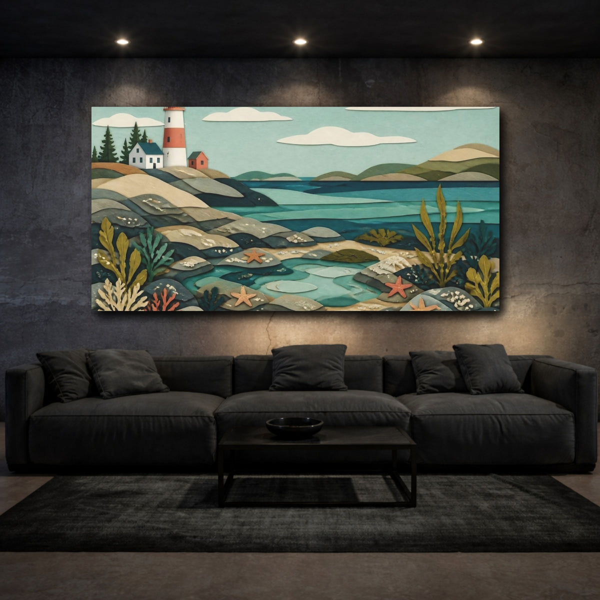 Mockup 3. Scandinavian Coastal Lighthouse shown as canvas print