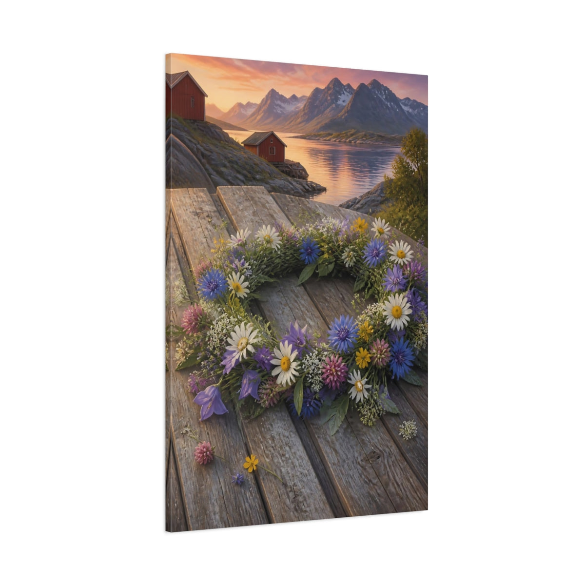 Side Mockup 1. Scandinavian Flower Wreath shown as canvas print