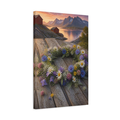 Side Mockup 3. Scandinavian Flower Wreath shown as canvas print