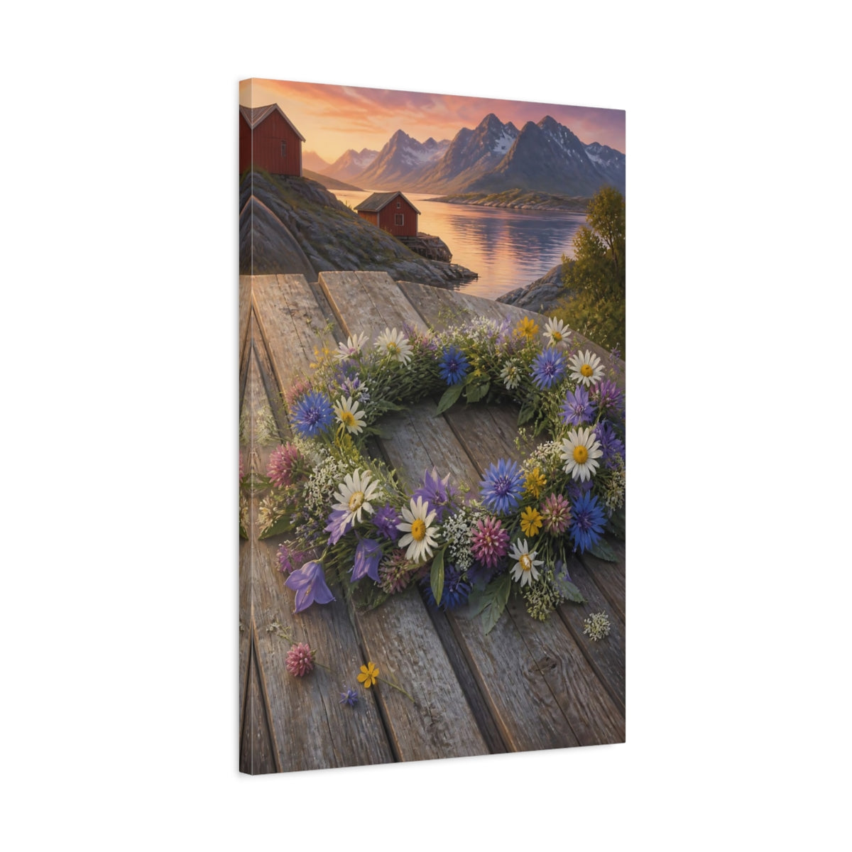 Side Mockup 2. Scandinavian Flower Wreath shown as canvas print