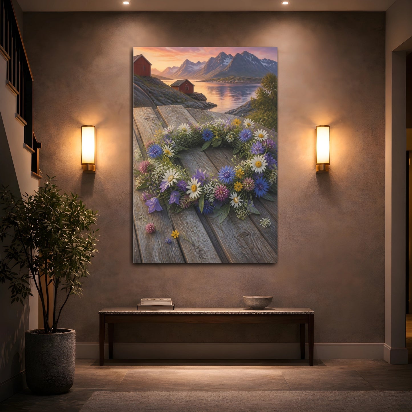 Mockup 2. Scandinavian Flower Wreath shown as canvas print