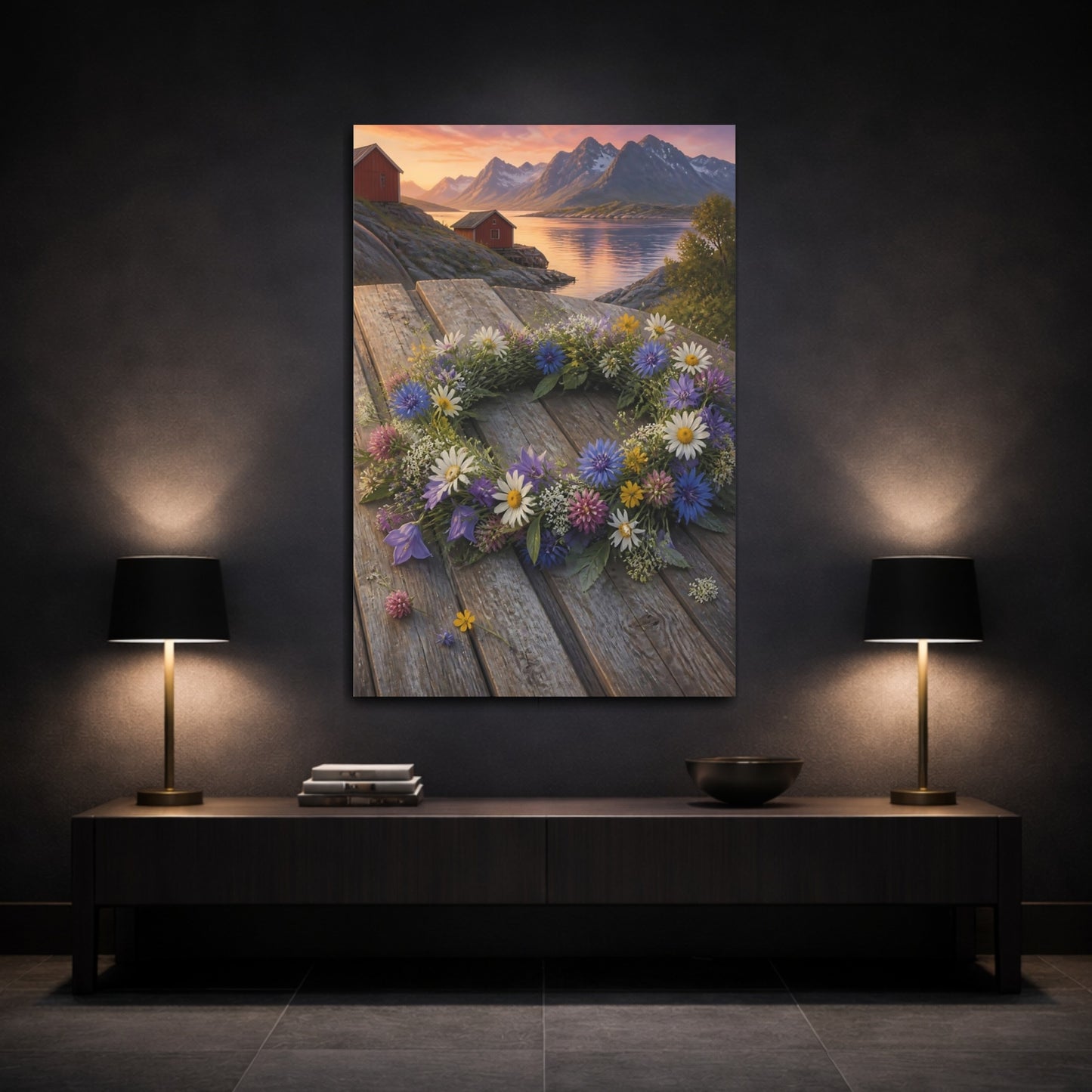 Mockup 3. Scandinavian Flower Wreath shown as canvas print
