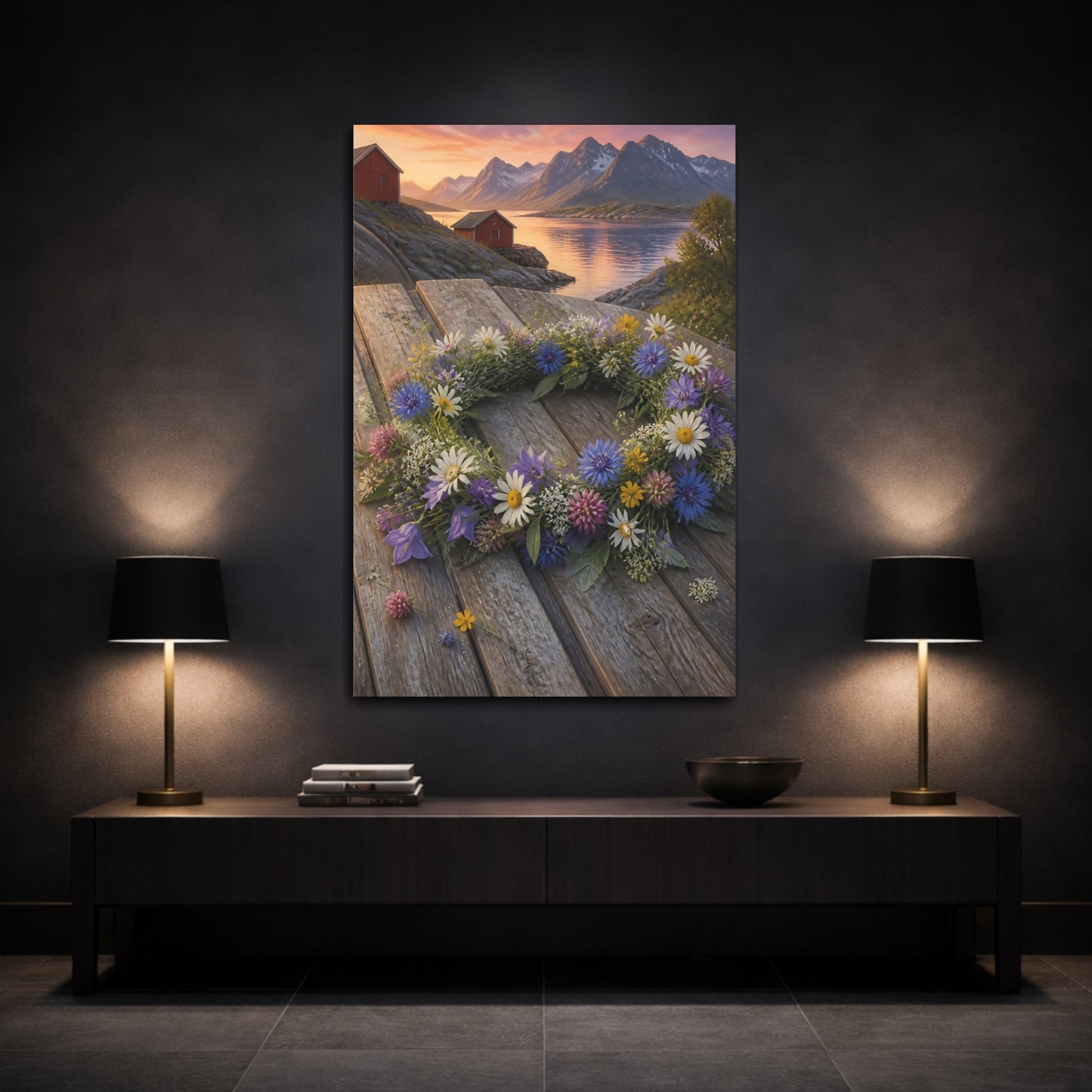 Mockup 3. Scandinavian Flower Wreath shown as canvas print